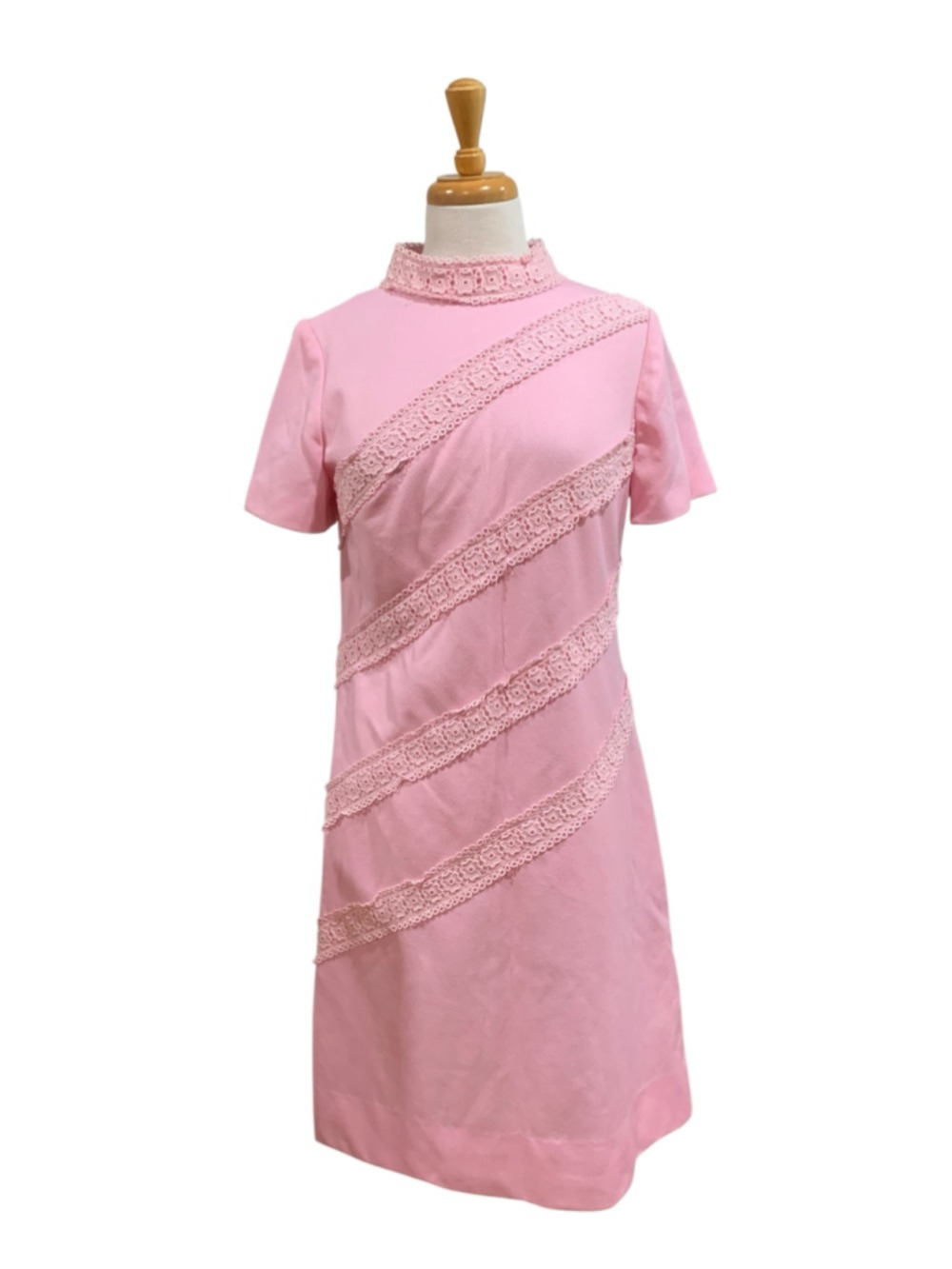 Vntg 70’s Women's Henry Lee Vintage Pink Mini Dress shirt sleeved, Size M
